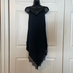 UO Out From Under Black Lace Trim Slip Dress Women S Asymmetrical Hem Whimsigoth